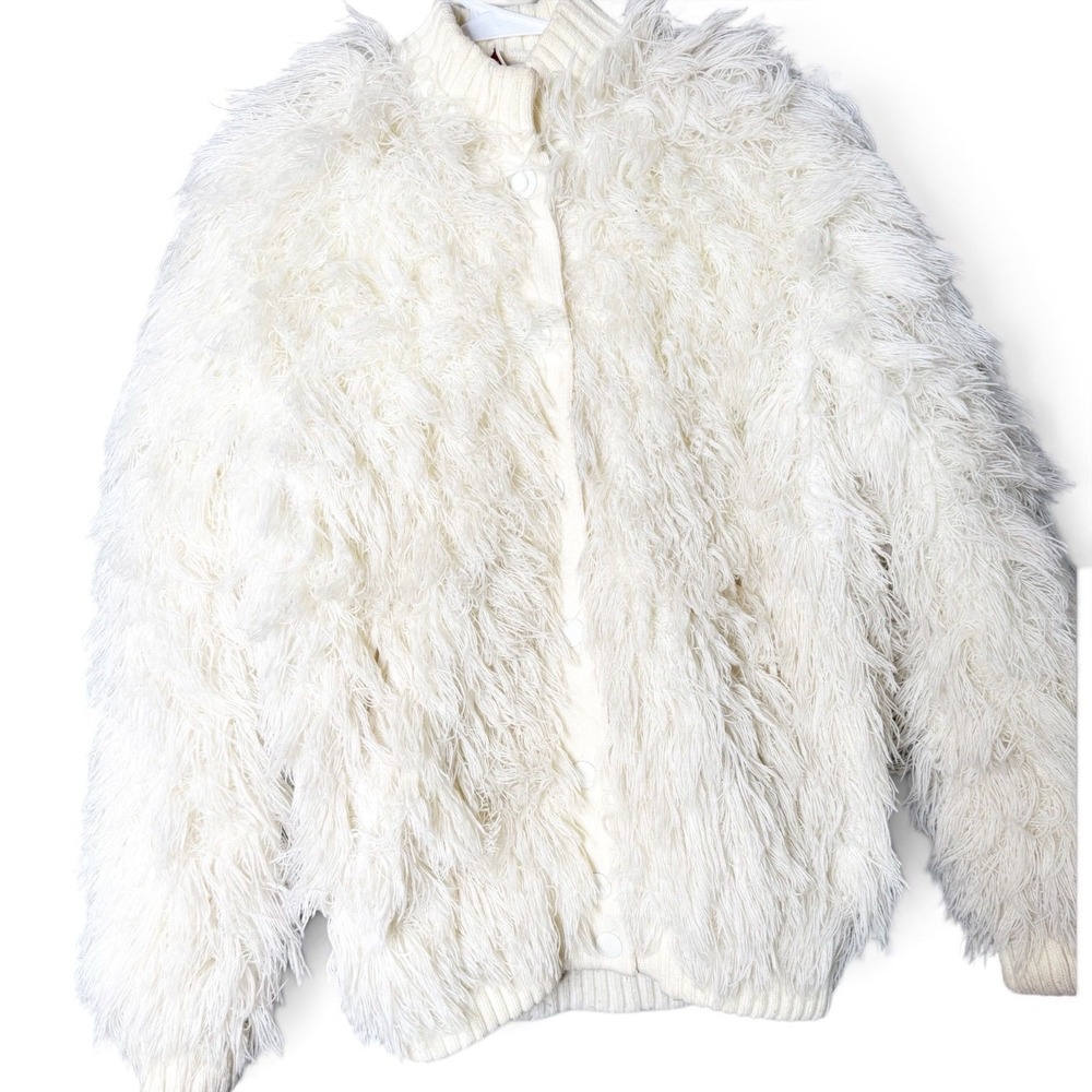 Arissa France Bomber Jacket 70s/80s Shag String Off-White Coat